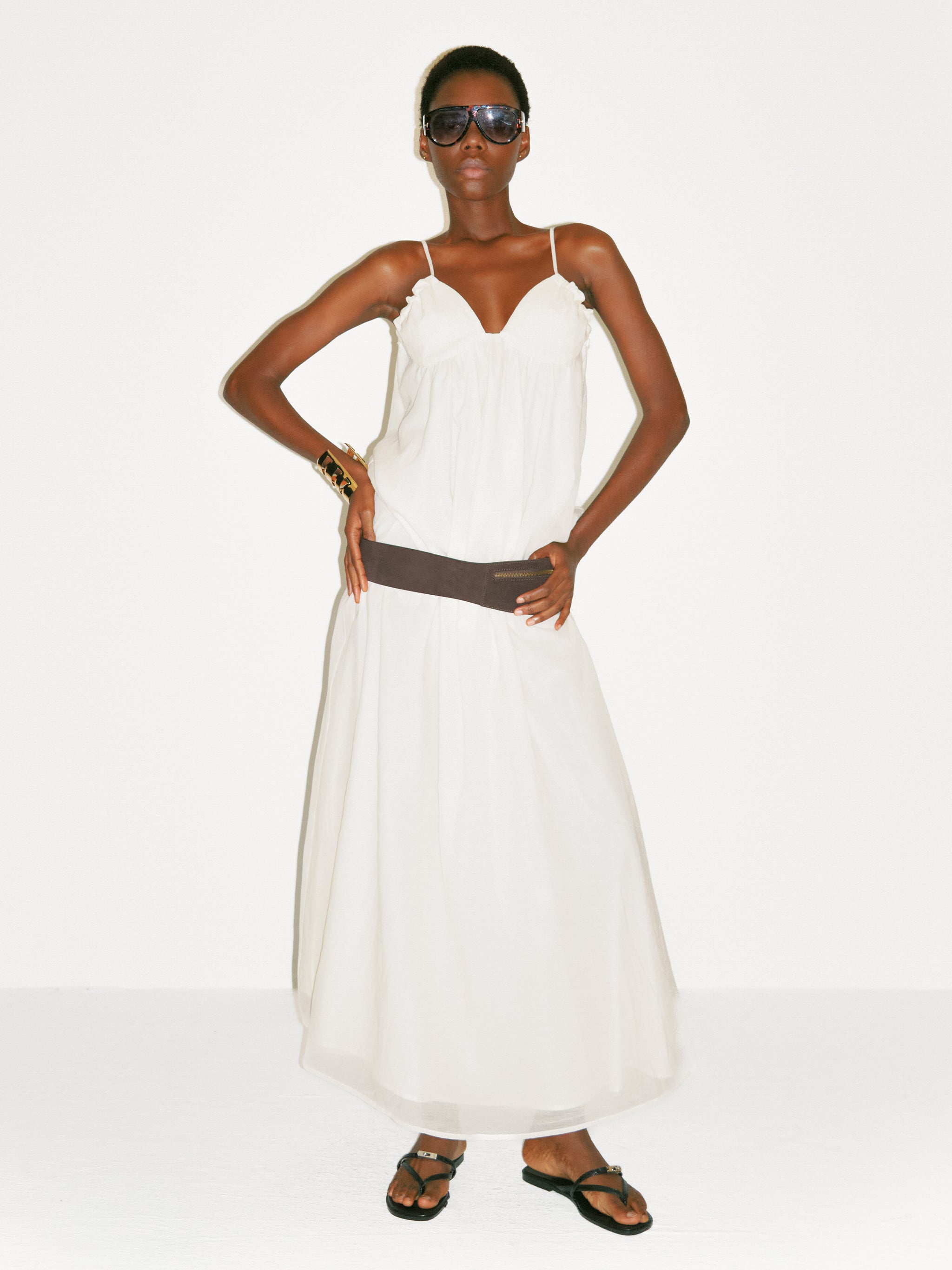CUBIC White V-Neck Flowy Maxi Dress