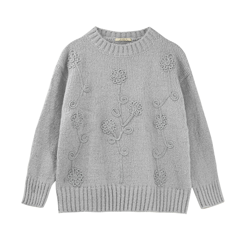 Floral Design Crew Knit Sweater