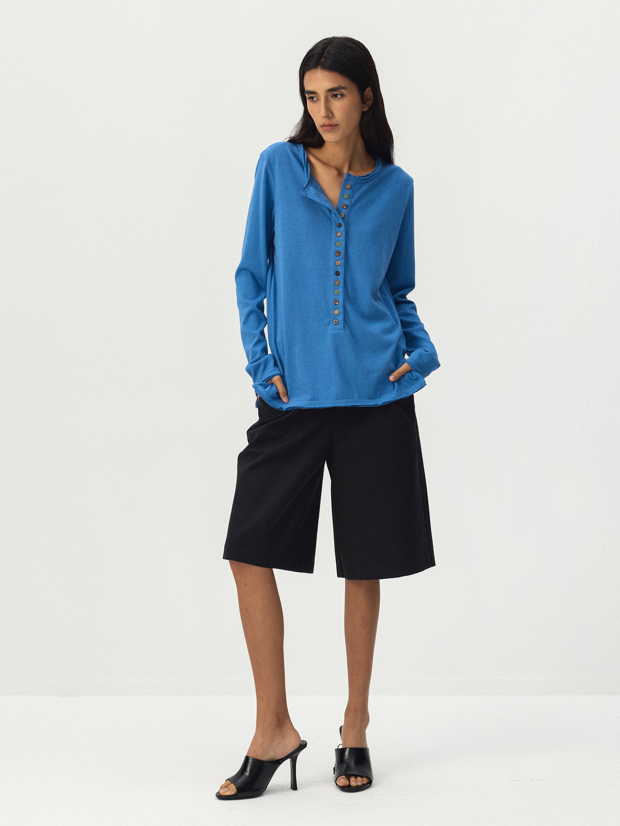CUBIC Button Front Henley Long Sleeve Top