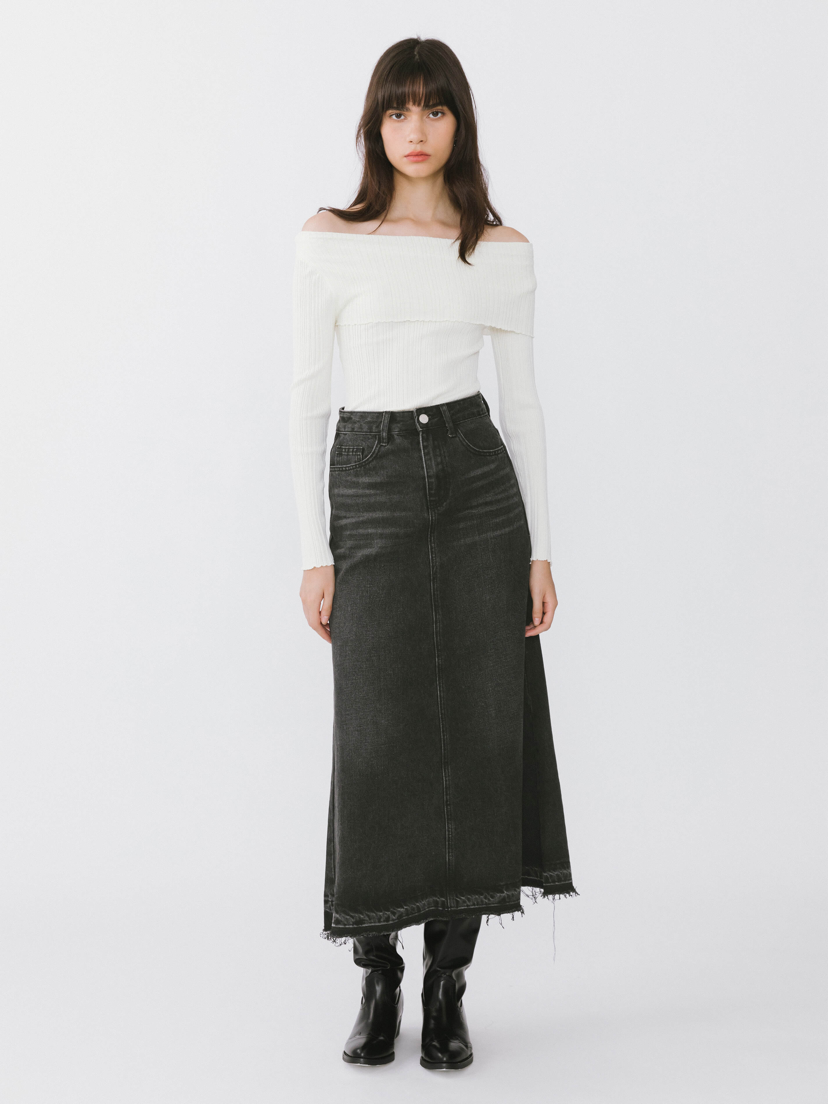 Off-Shoulder Long Sleeve Fitted Top-12