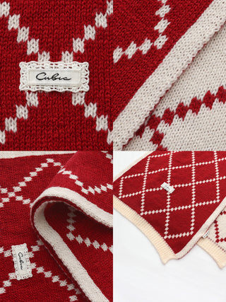 Wool Blend Double-Jacquard Check Scarf