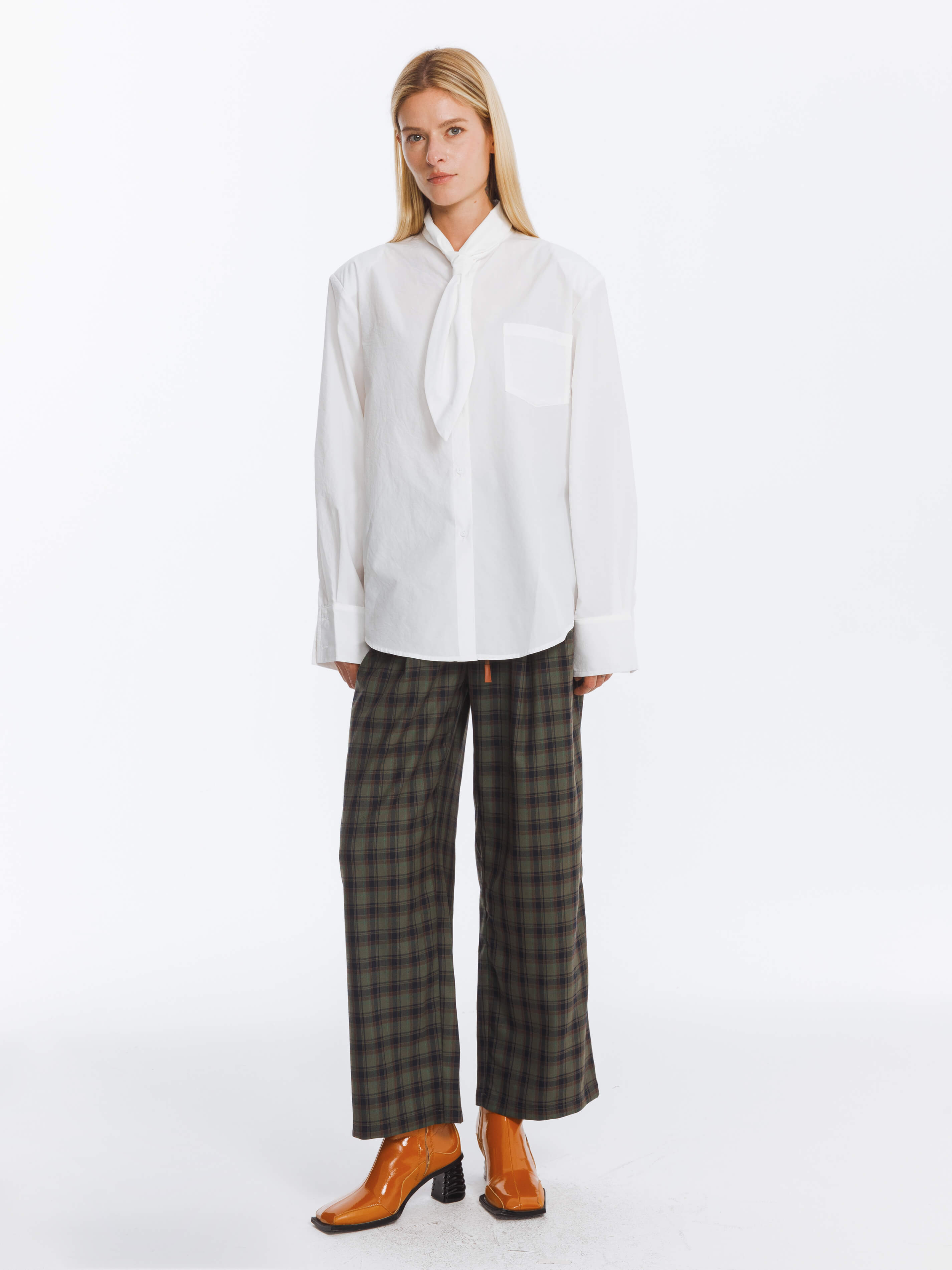 Wide Leg Tartan Casual Trousers-10