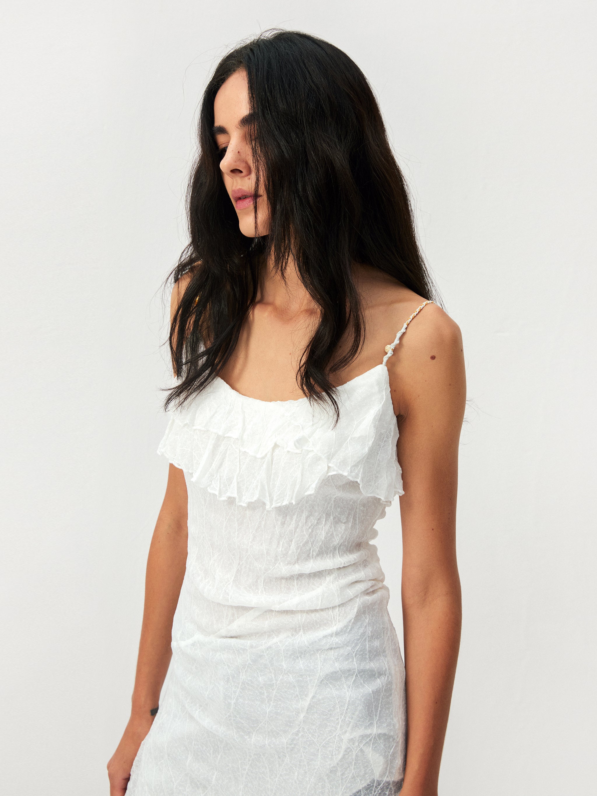 CUBIC Textured Ruffle Neck Lace Strap Camisole-10