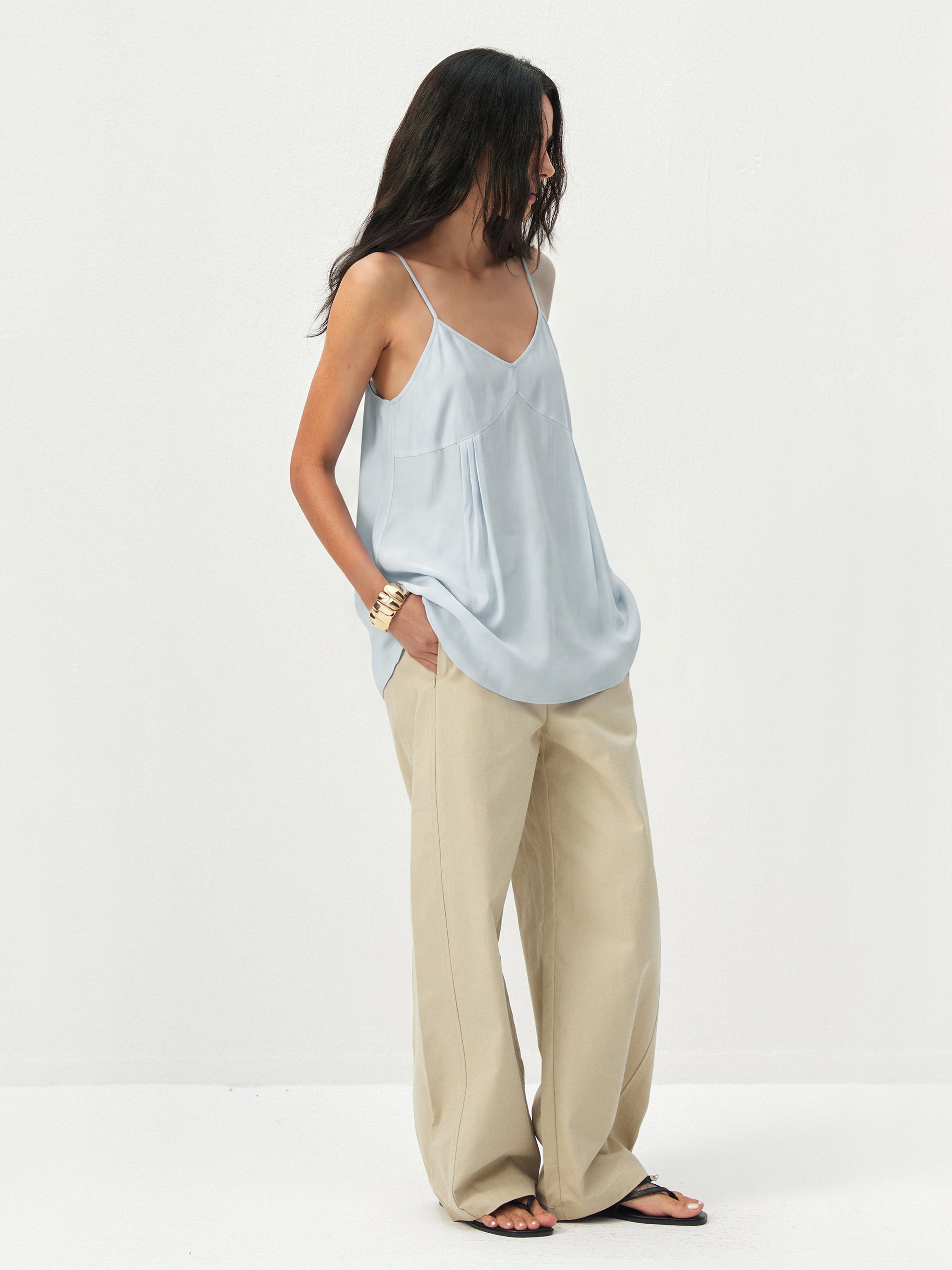 CUBIC Lyocell-Blend V-Neck Pleated Camisole-10