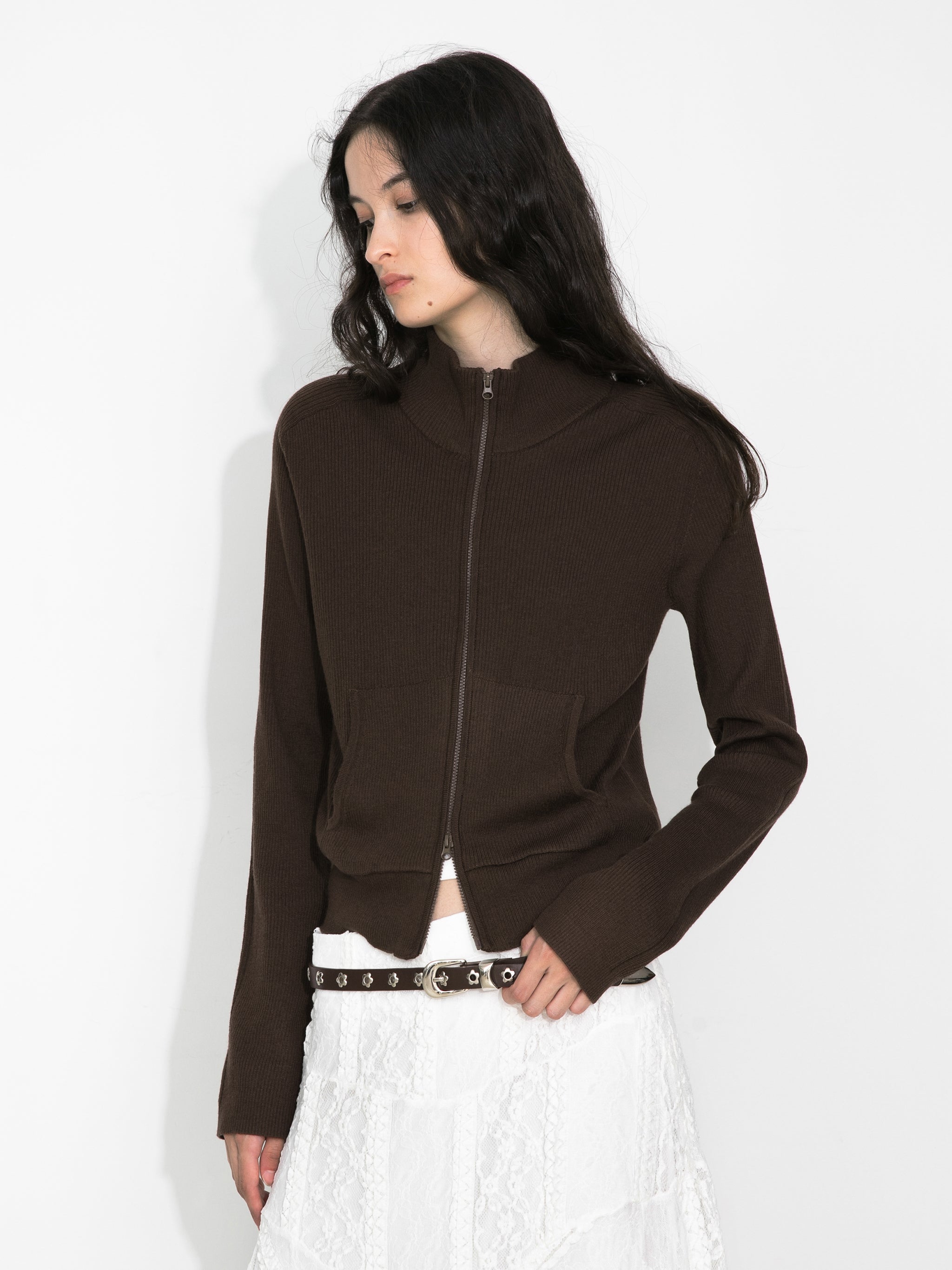 Two-Way Zip Layered Knit Jacket-10