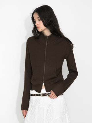 Two-Way Zip Layered Knit Jacket