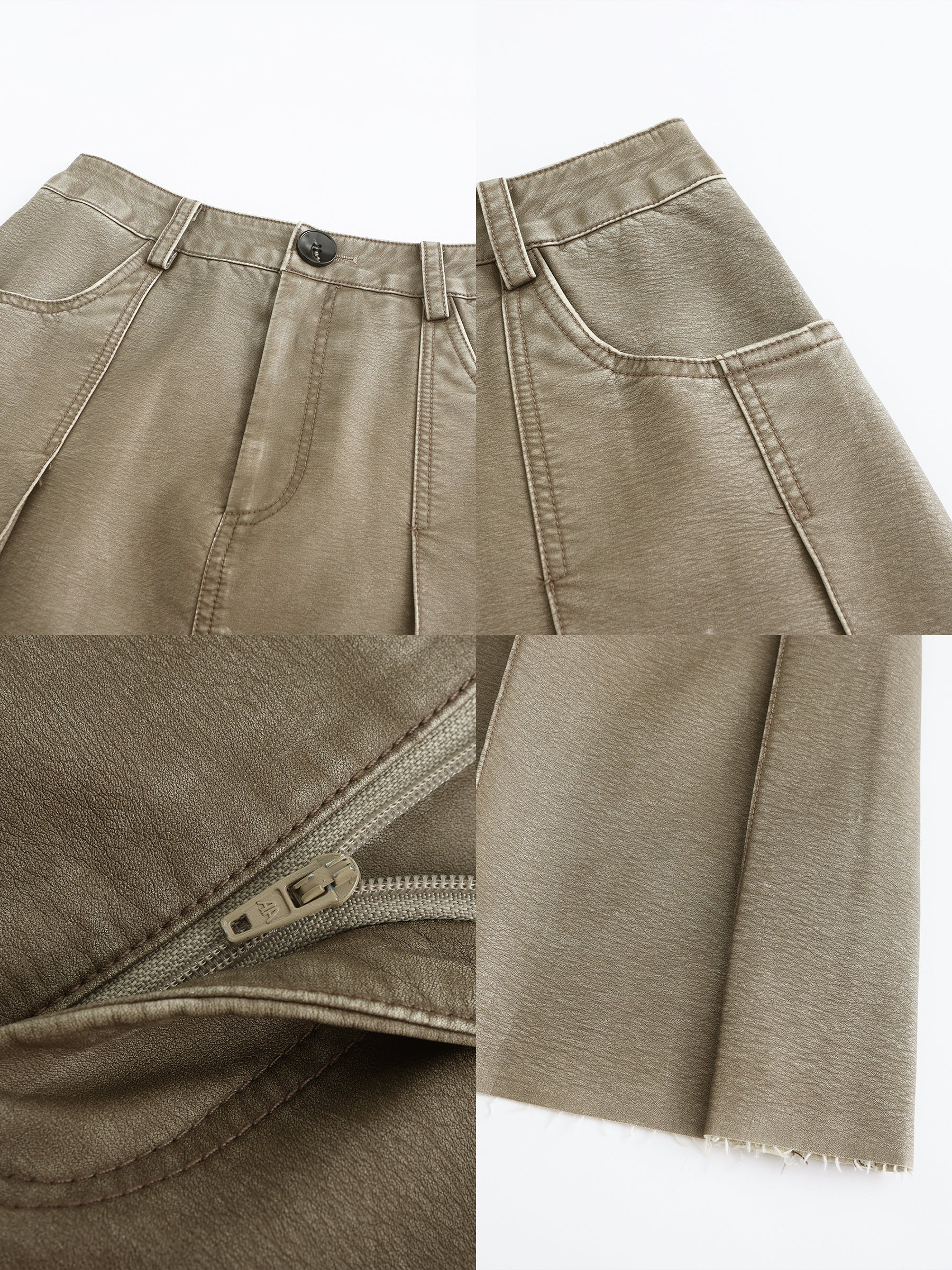Raw Edge Pleated A-line Skirt-10