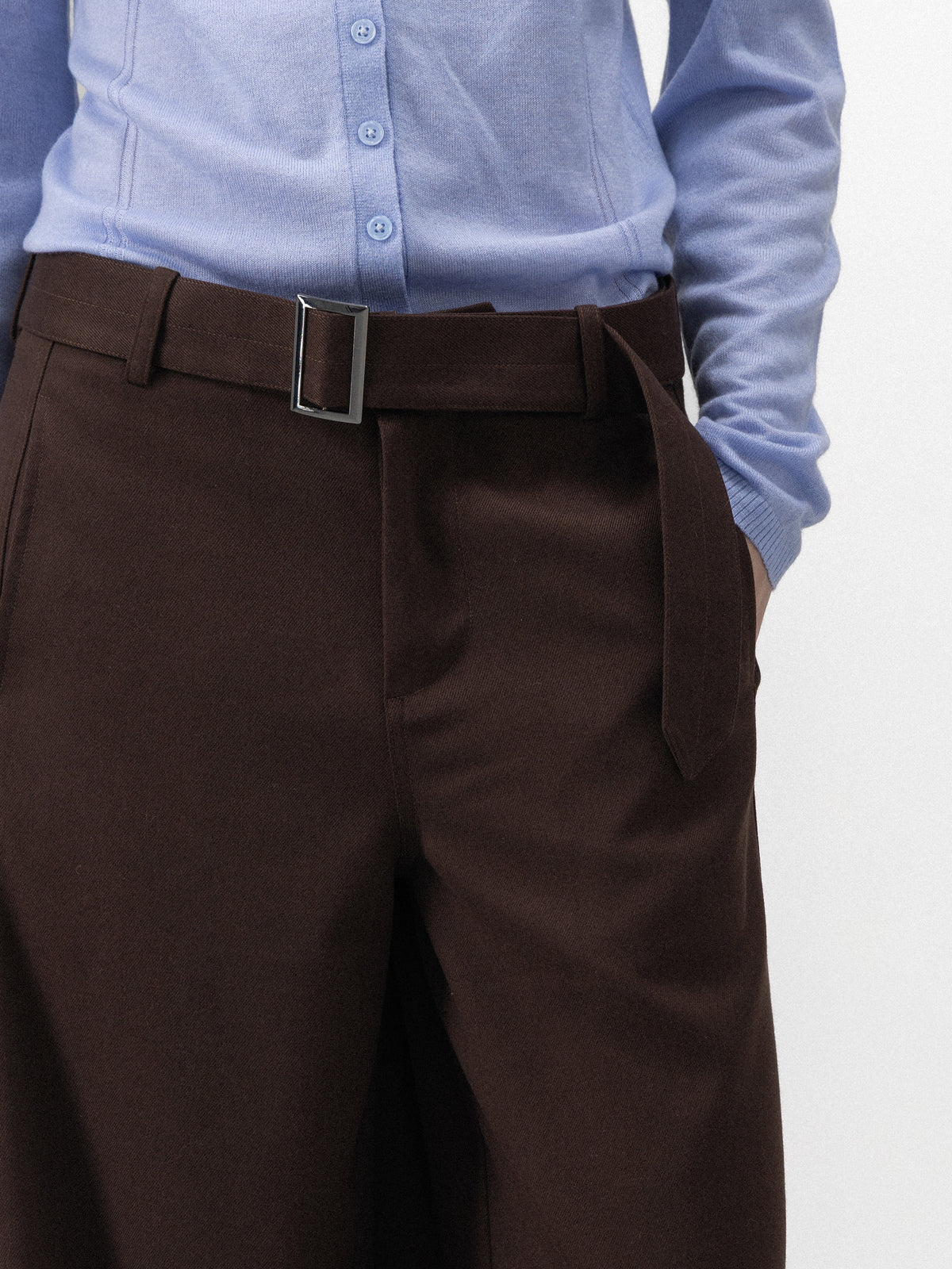 CUBIC Belted Wide-Leg Tailored Trousers-10