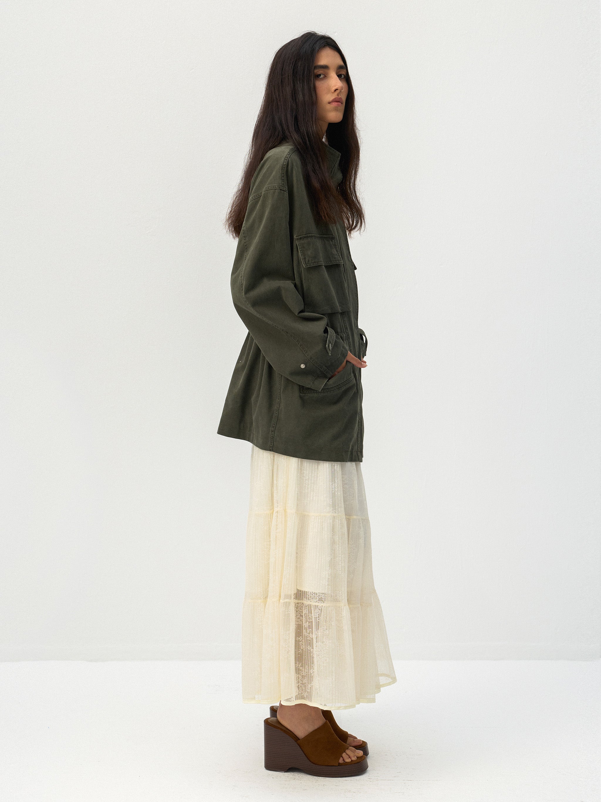 CUBIC Drawstring Waist Cargo Field Jacket-10
