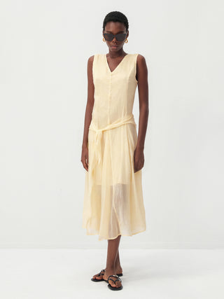 CUBIC Ramie & Chiffon Two-Piece Belted Midi Dress
