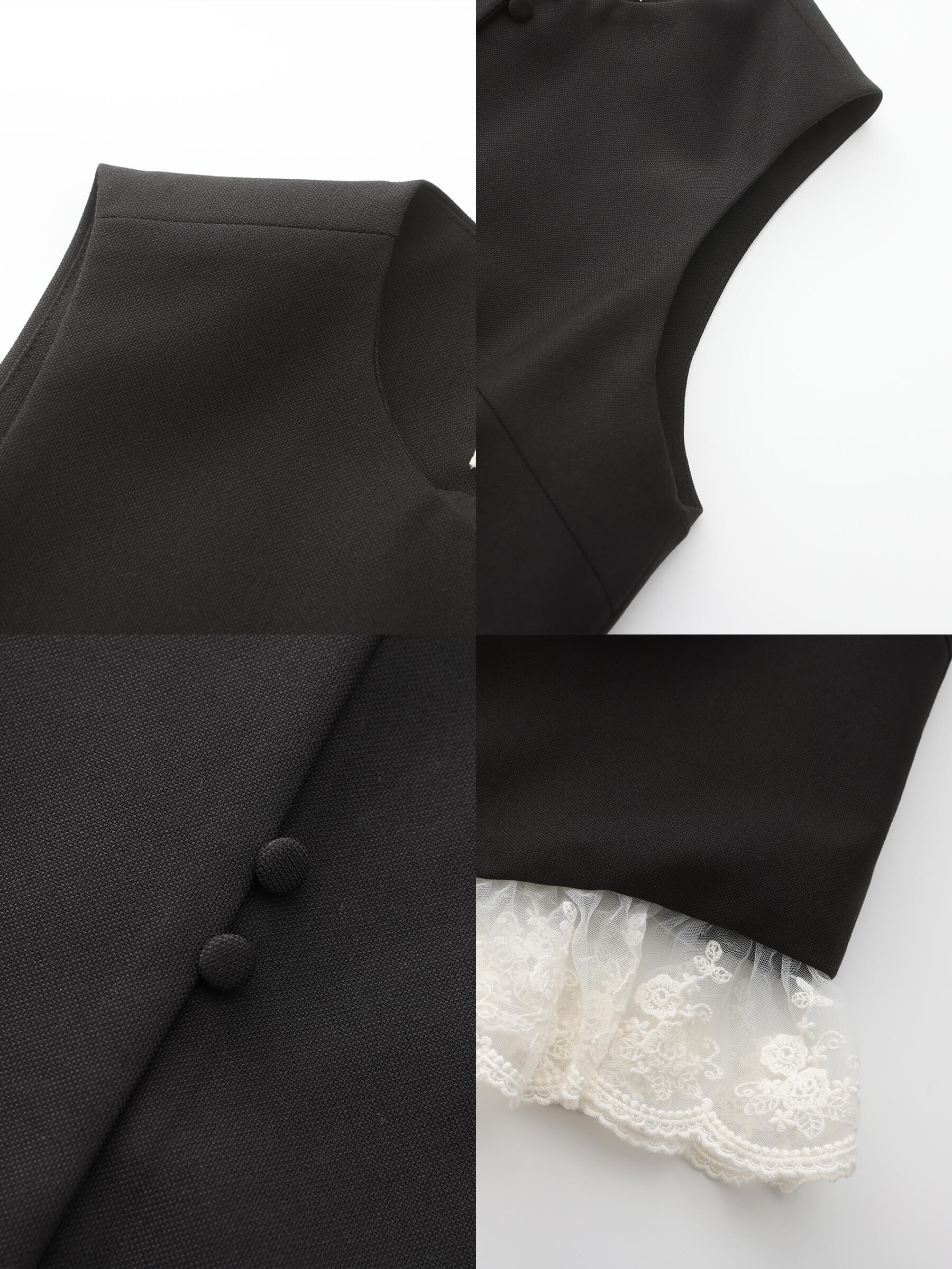 Lace Hem Patchwork Black Tank Top-10