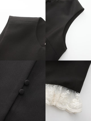 Lace Hem Patchwork Black Tank Top