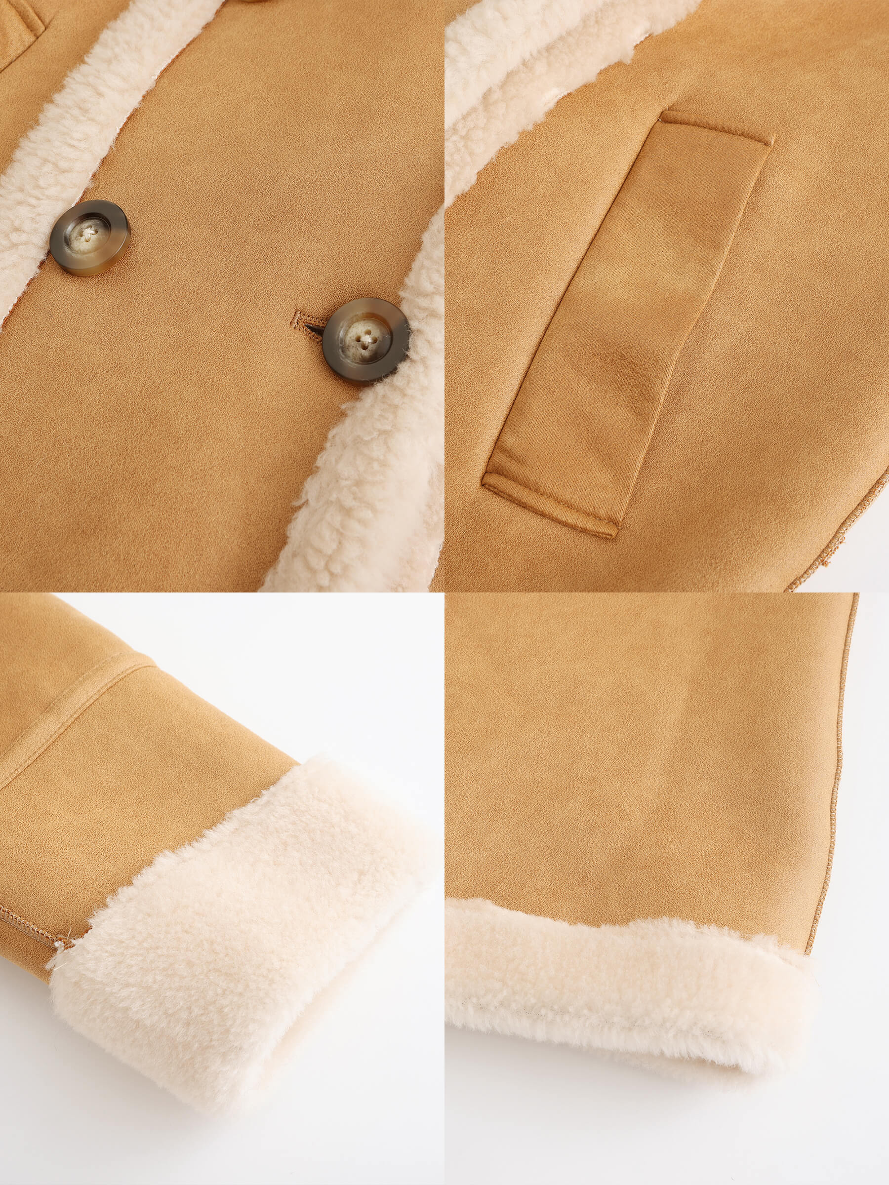 Yellow Faux Leather Sheep Wool Long Coat-10