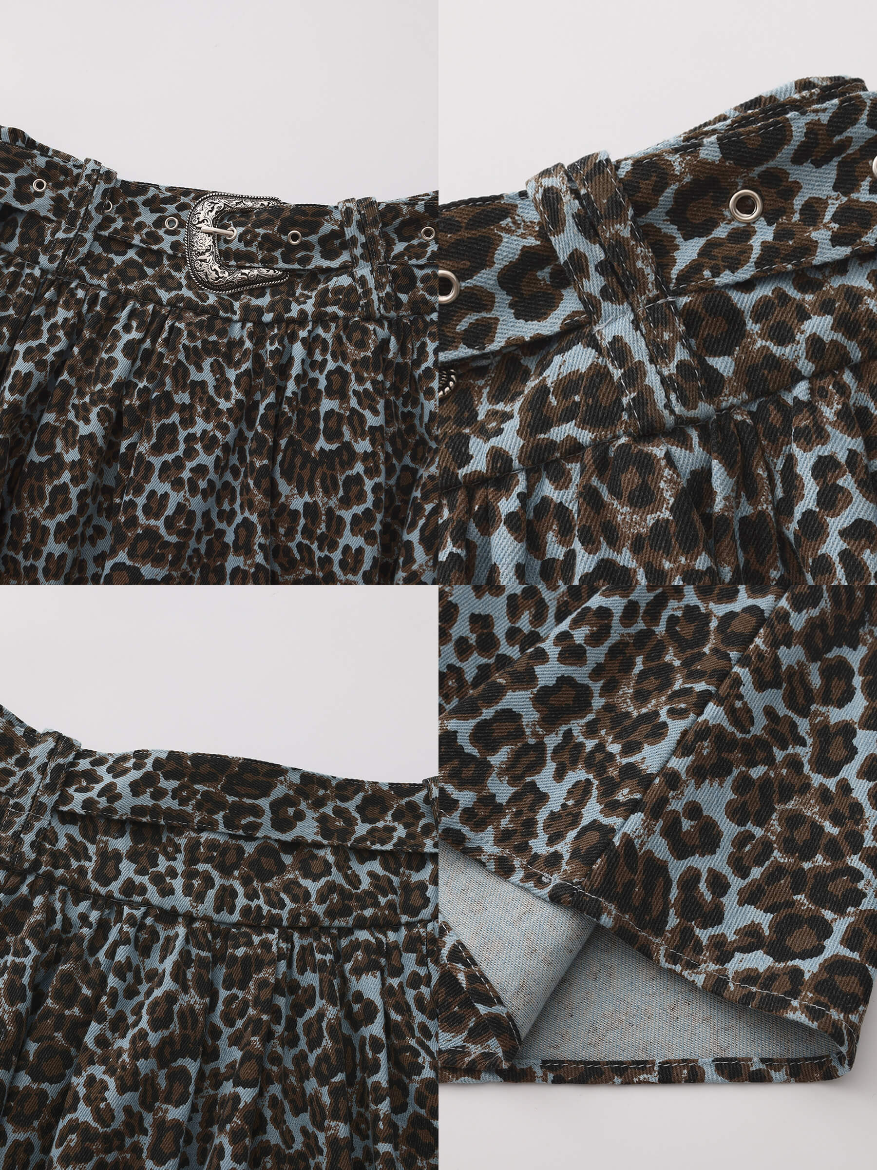 Leopard Print Pleated A-Line Skirt with Belt-10