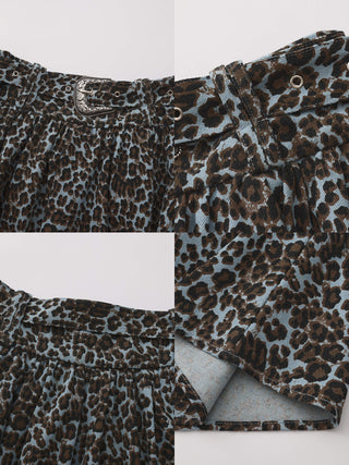 Leopard Print Pleated A-Line Skirt with Belt