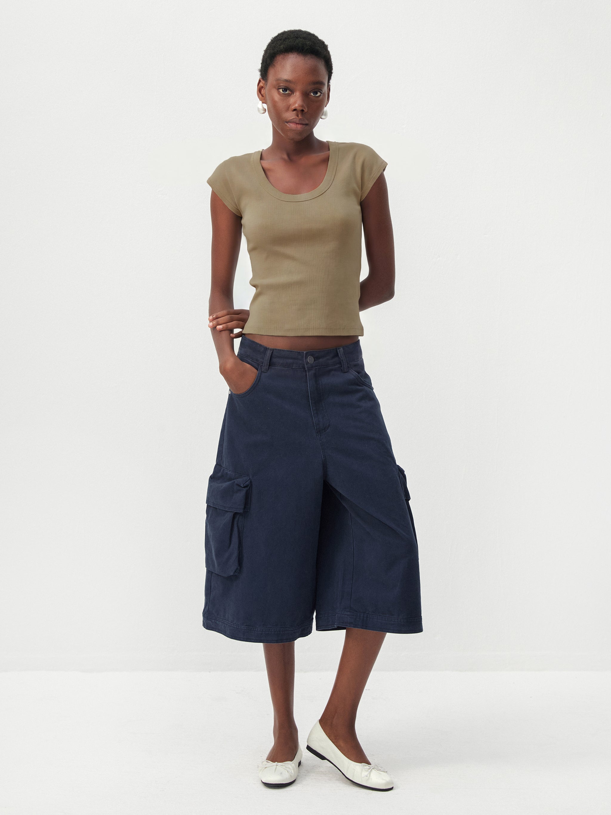 CUBIC Lyocell-Blend Minimalist U-Neck Top-10