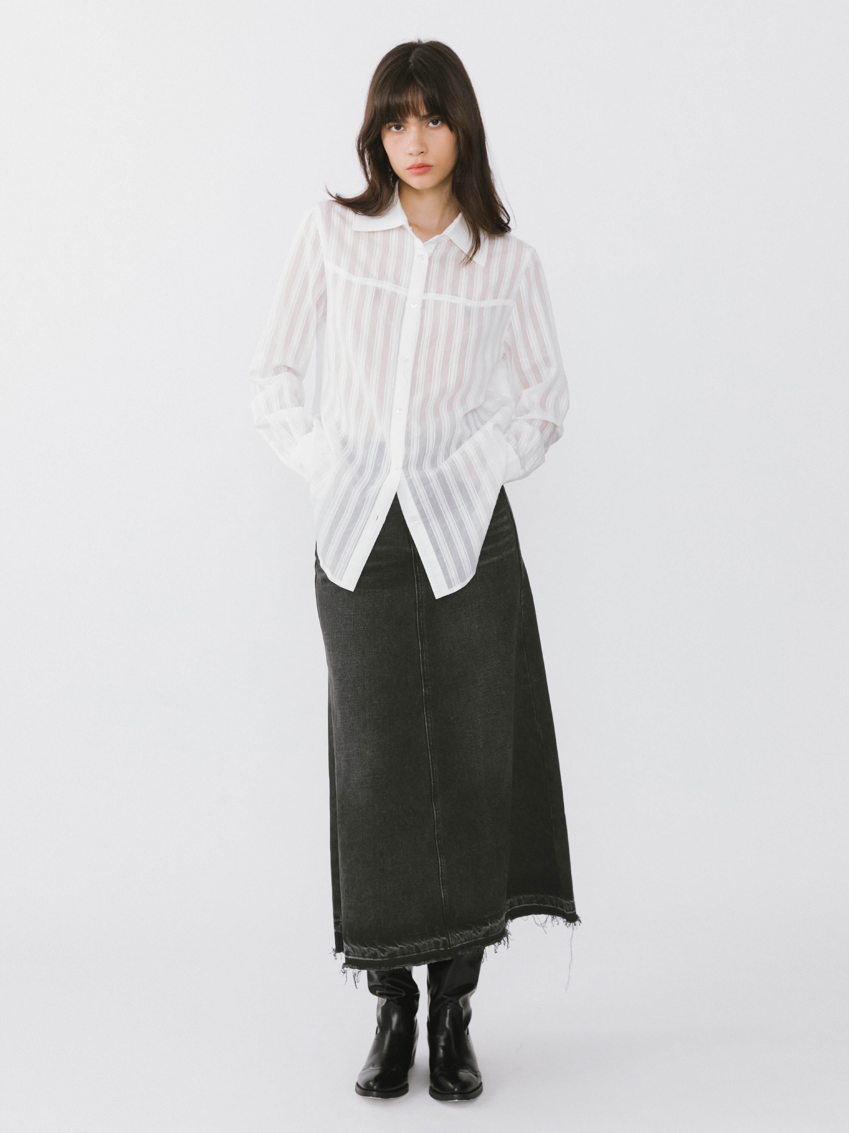 A-line Denim Maxi Skirt-11