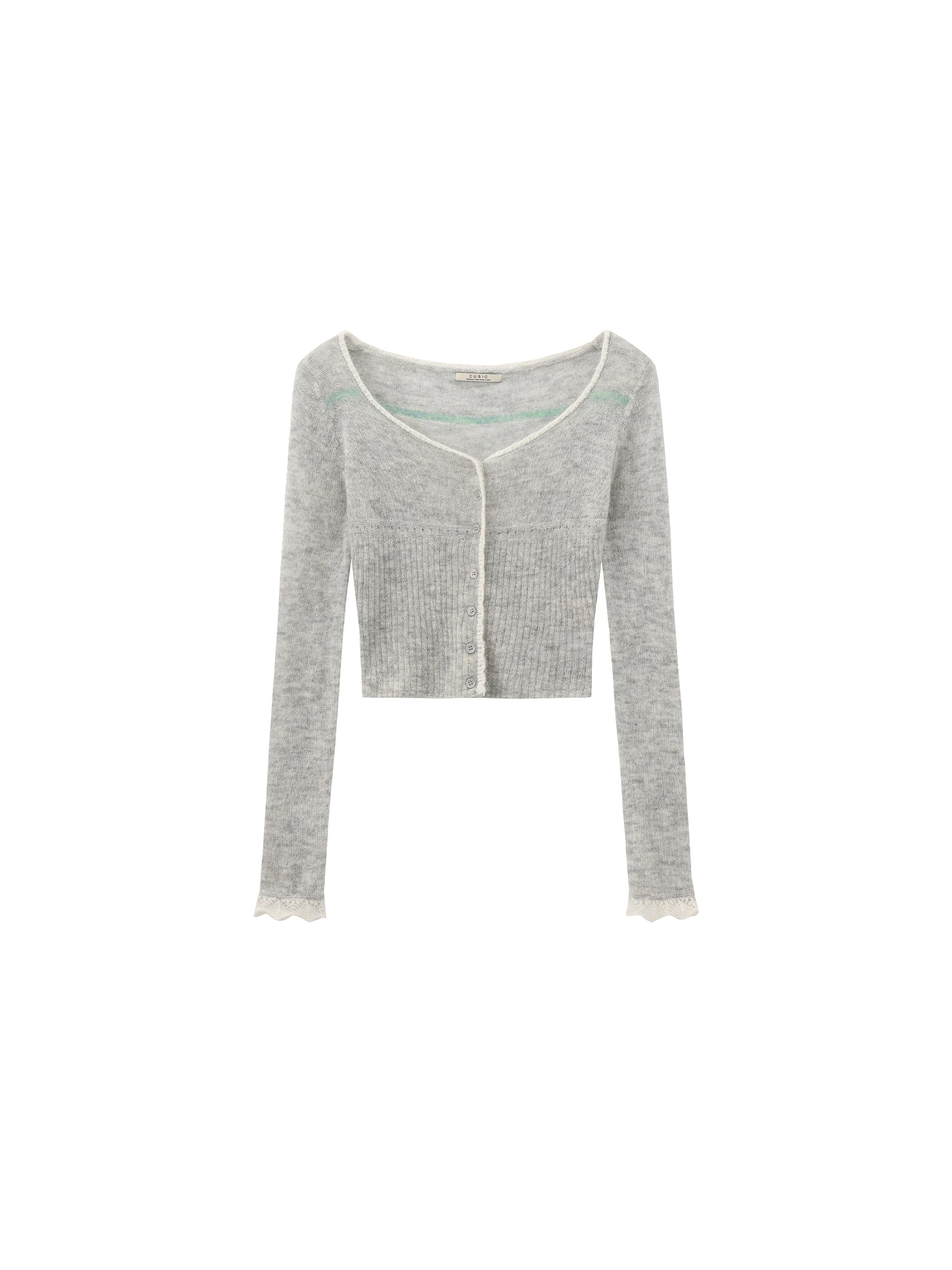 CUBIC Contrast Wool Blend Lace Cardigan-10