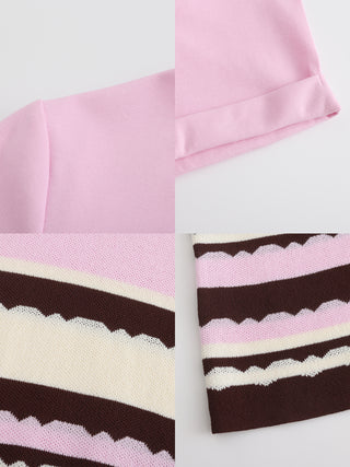 Round Neck Striped Color Block Knitted T-shirt