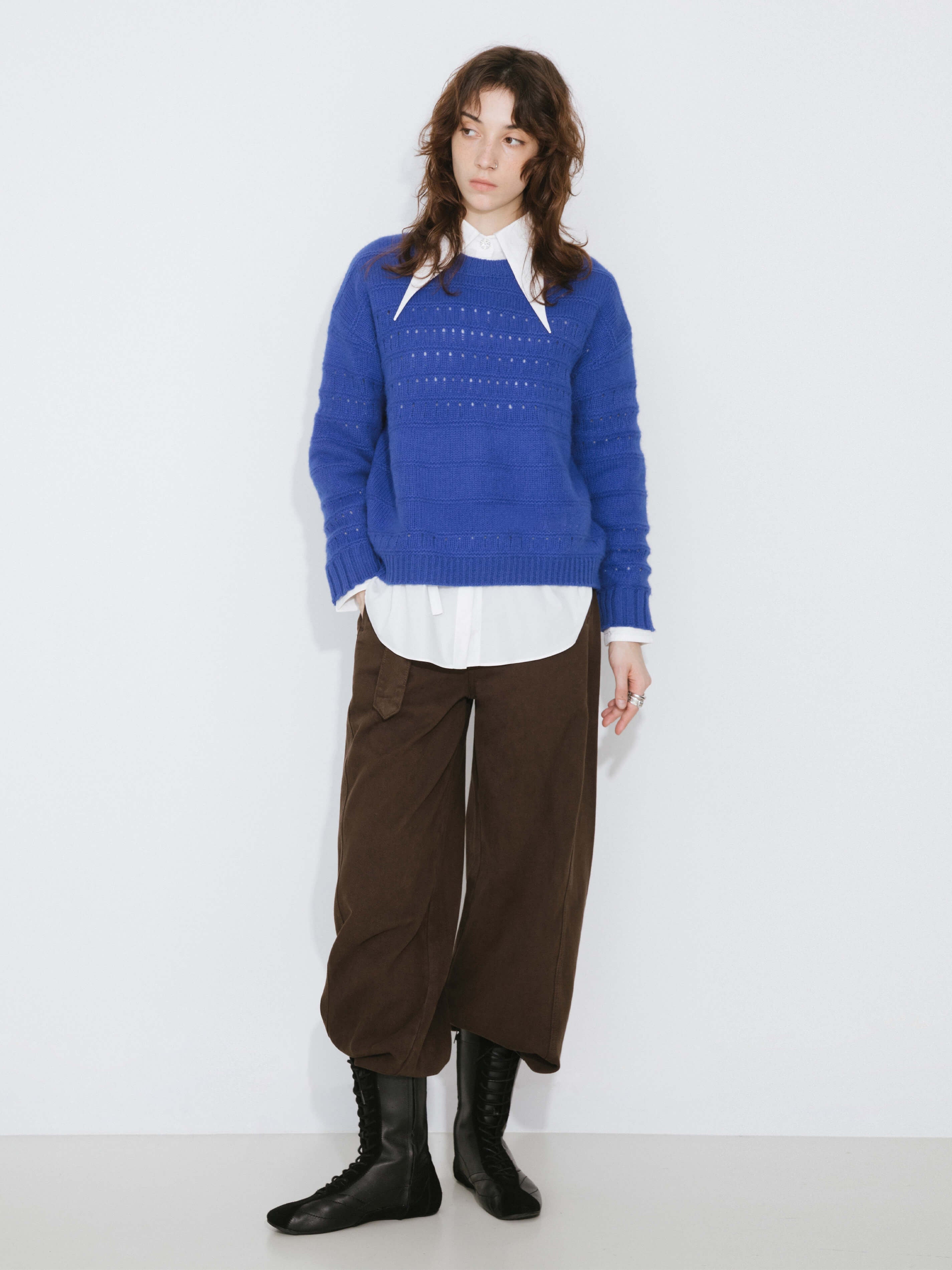 Hollowed 100% Wool Long Sleeves Knit Sweater-9
