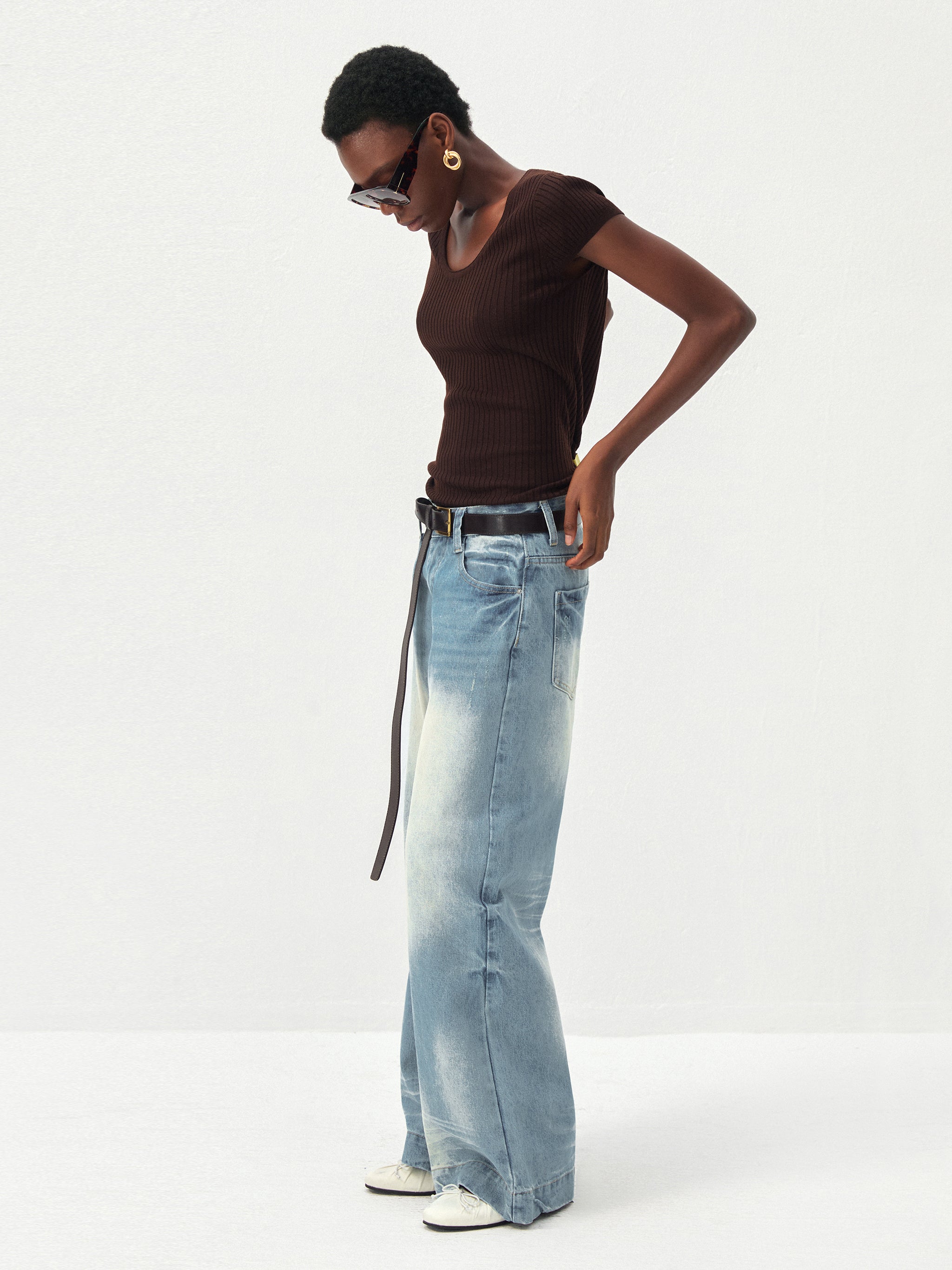 CUBIC Wool-Blend Ribbed Scoop Neck Knit Top-10
