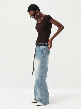 CUBIC Wool-Blend Ribbed Scoop Neck Knit Top