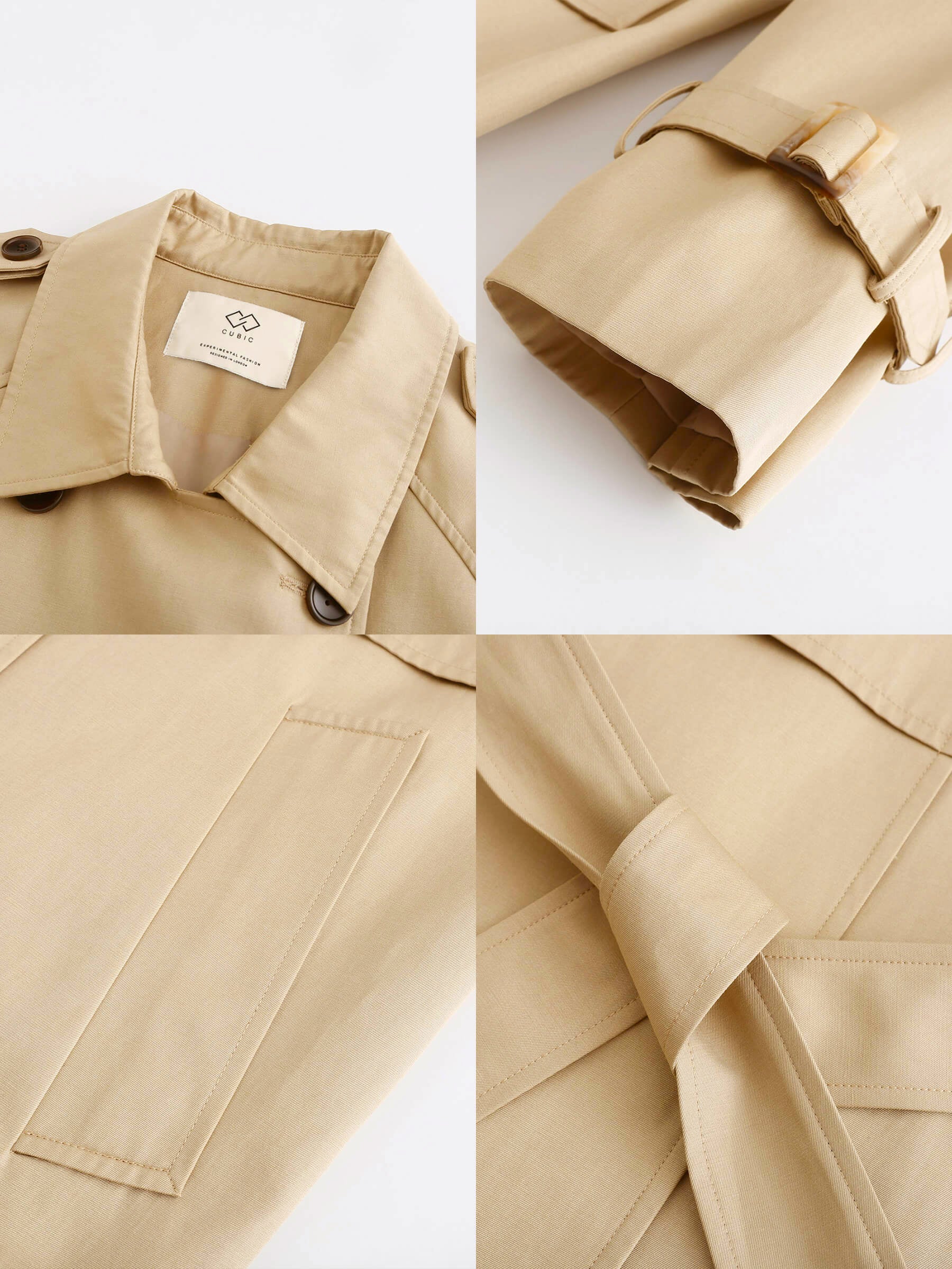 Double Breasted Cotton Blend Trench Coat-10