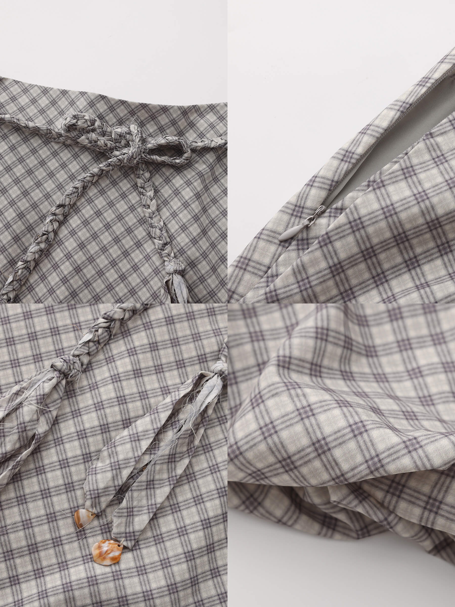 Plaid A-line Maxi Skirt with Belt-11