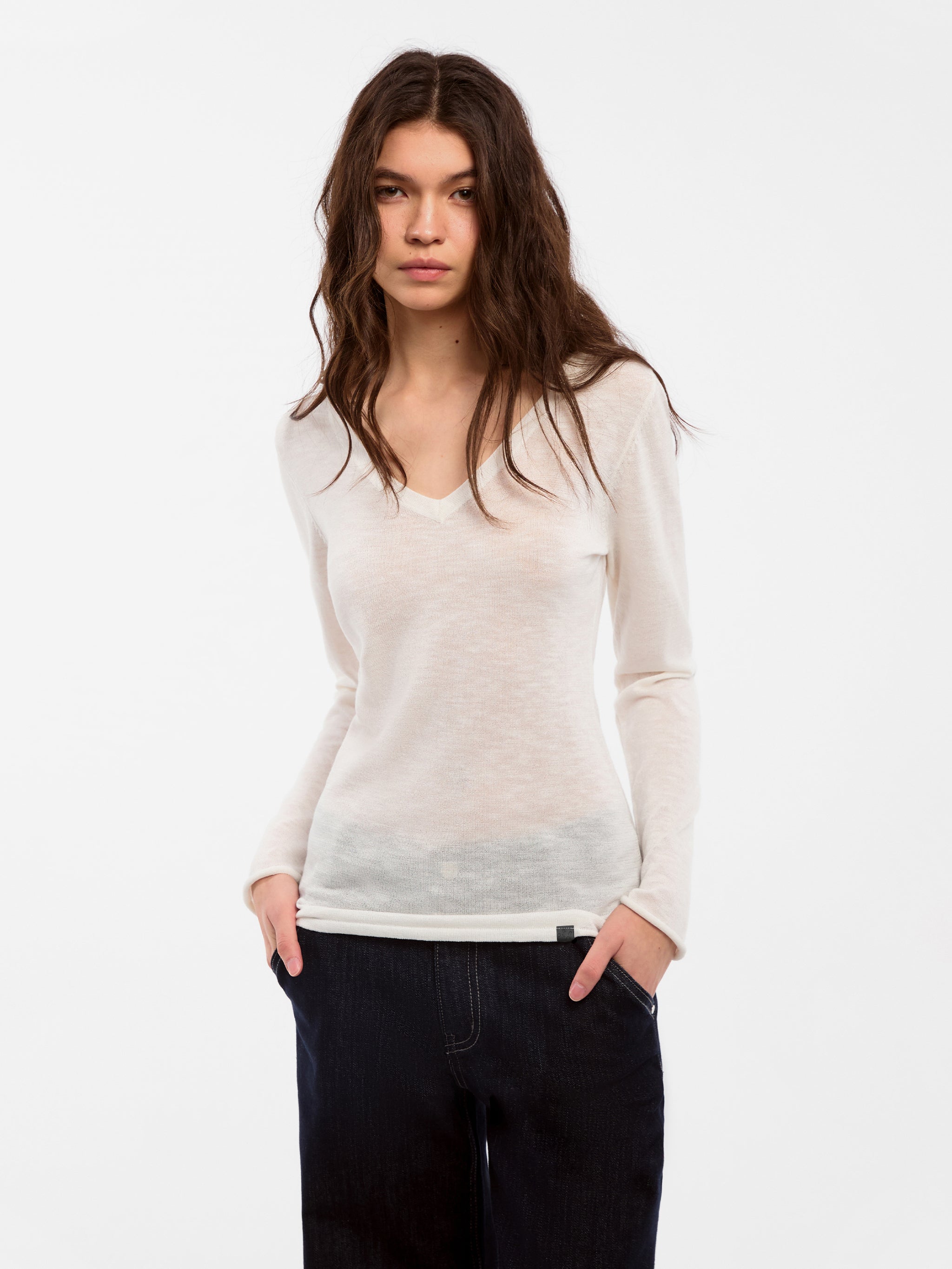 CUBIC Tencel Linen Blend V-Neck Knit Sweater-10