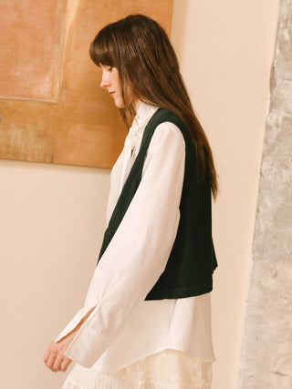 Cropped Double Breasted Twill Waistcoat