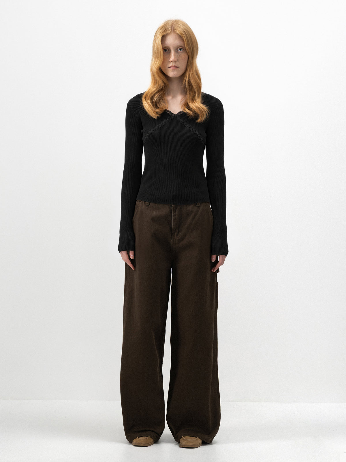 CUBIC Lace-Trim Ribbed Fitted Top-10