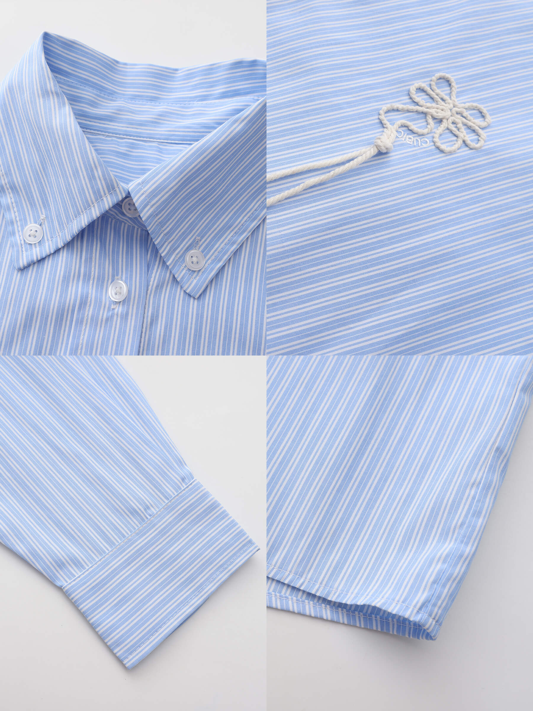 Loose Striped Shirt with Cord Embroidery-7