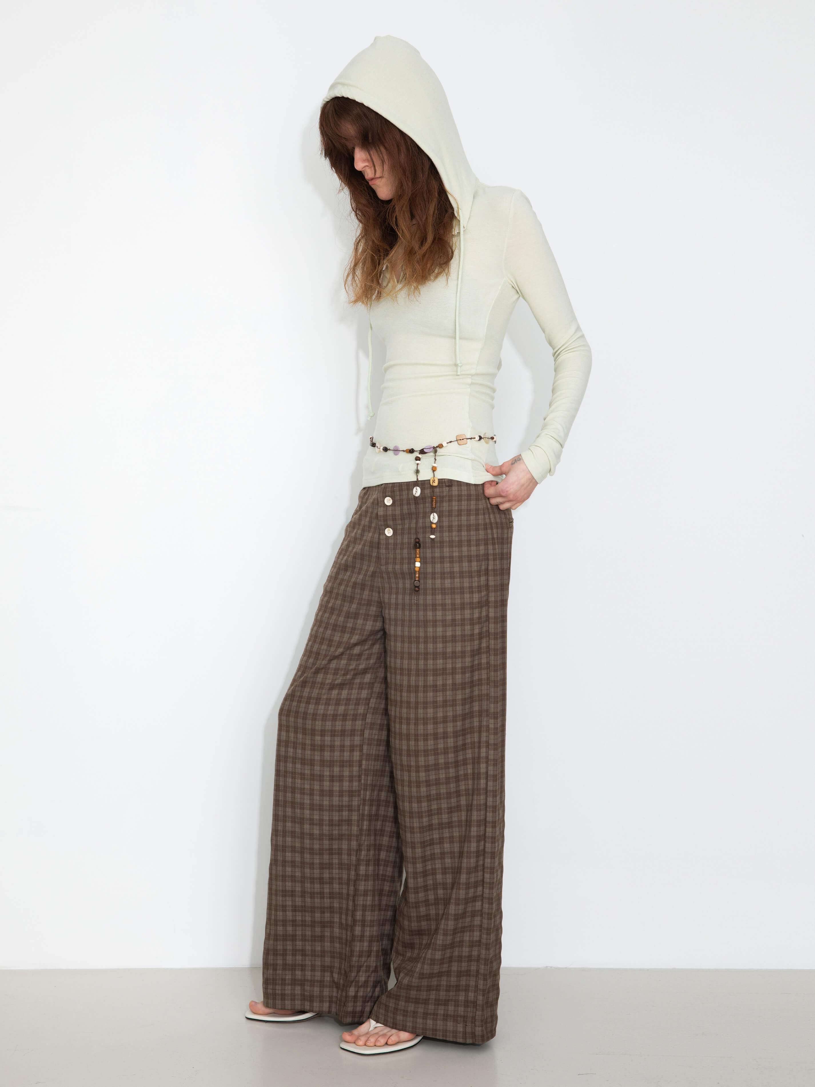Drawstring Checkered Wide-Leg Casual Pants-11