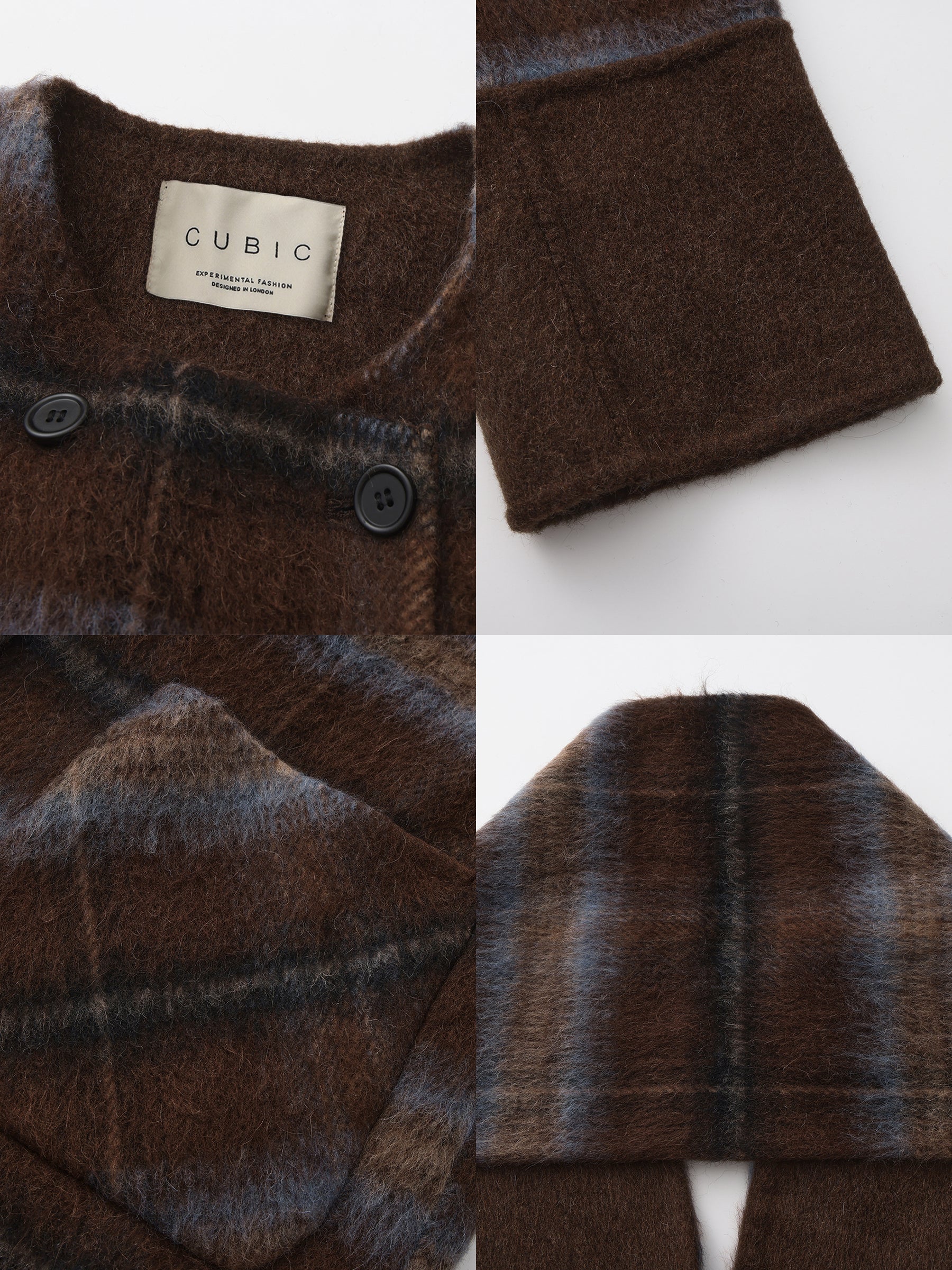 Plaid A-Line Coat with Scarf Collar-9