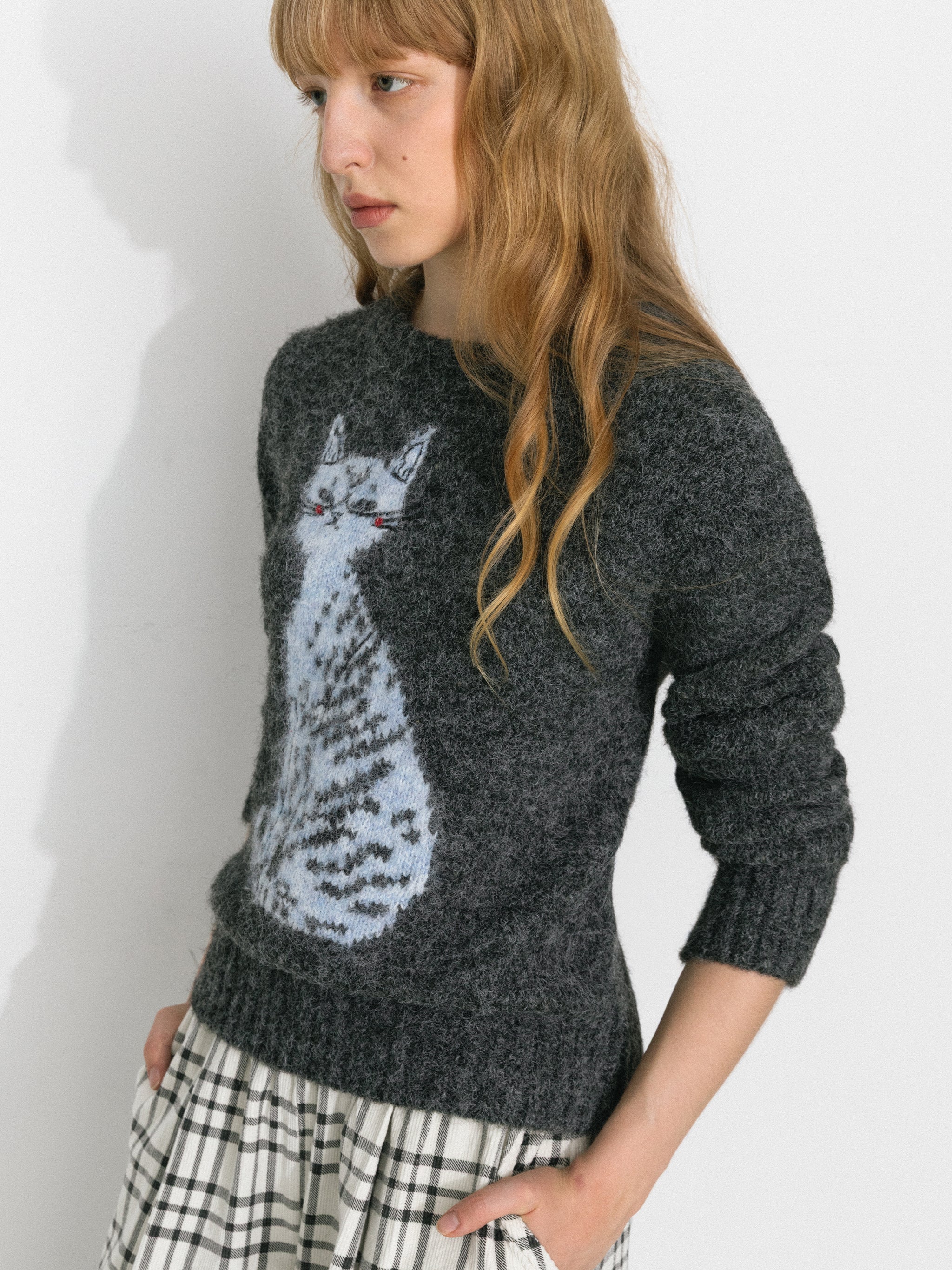 CUBIC Cat Print Wool Blend Sweater-10