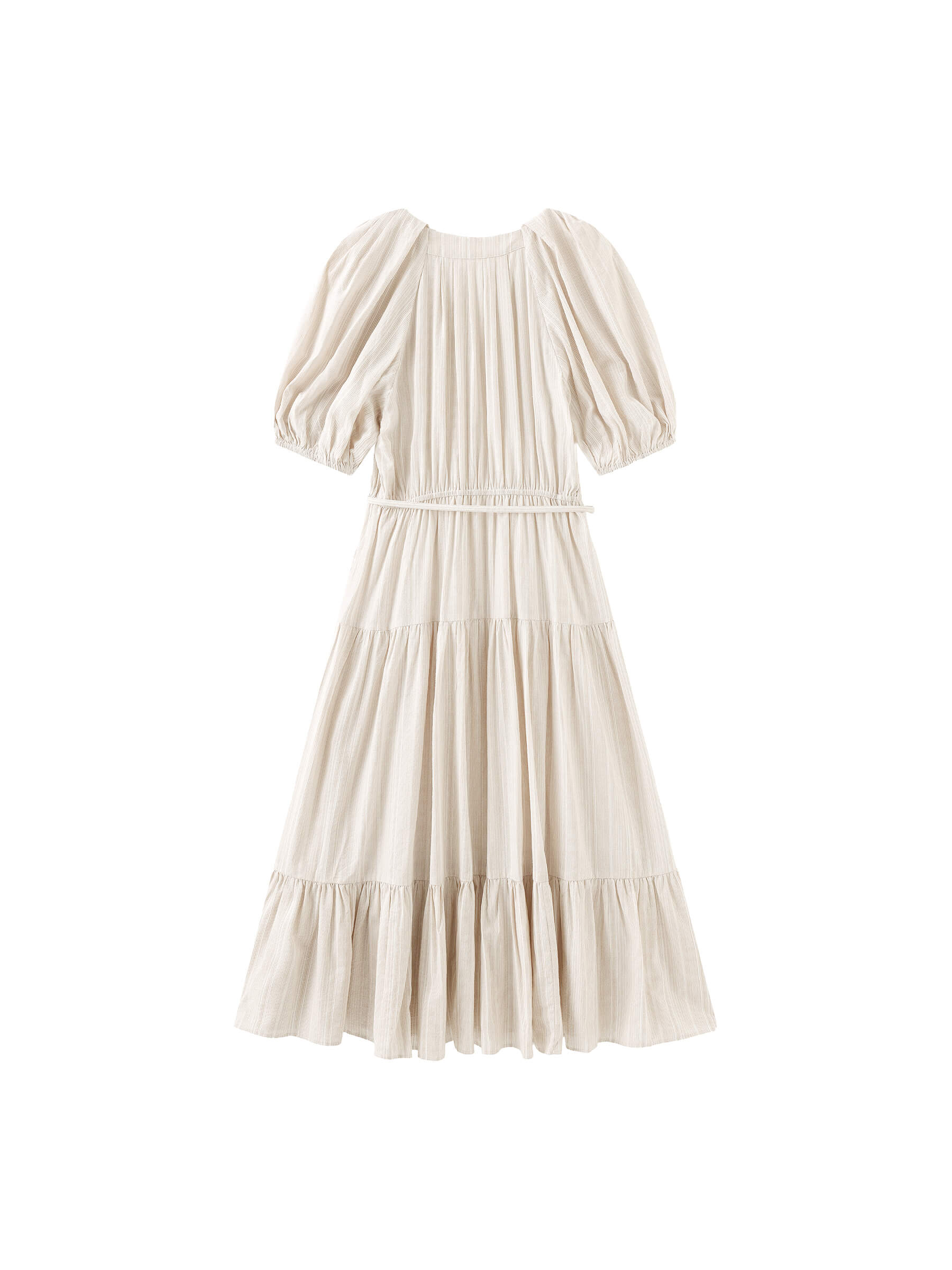 Puff Sleeve V-Neck Tiered Dress-13