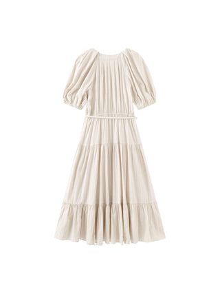 Puff Sleeve V-Neck Tiered Dress