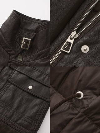 Two-Way Collar Boxy Leather Down Jacket