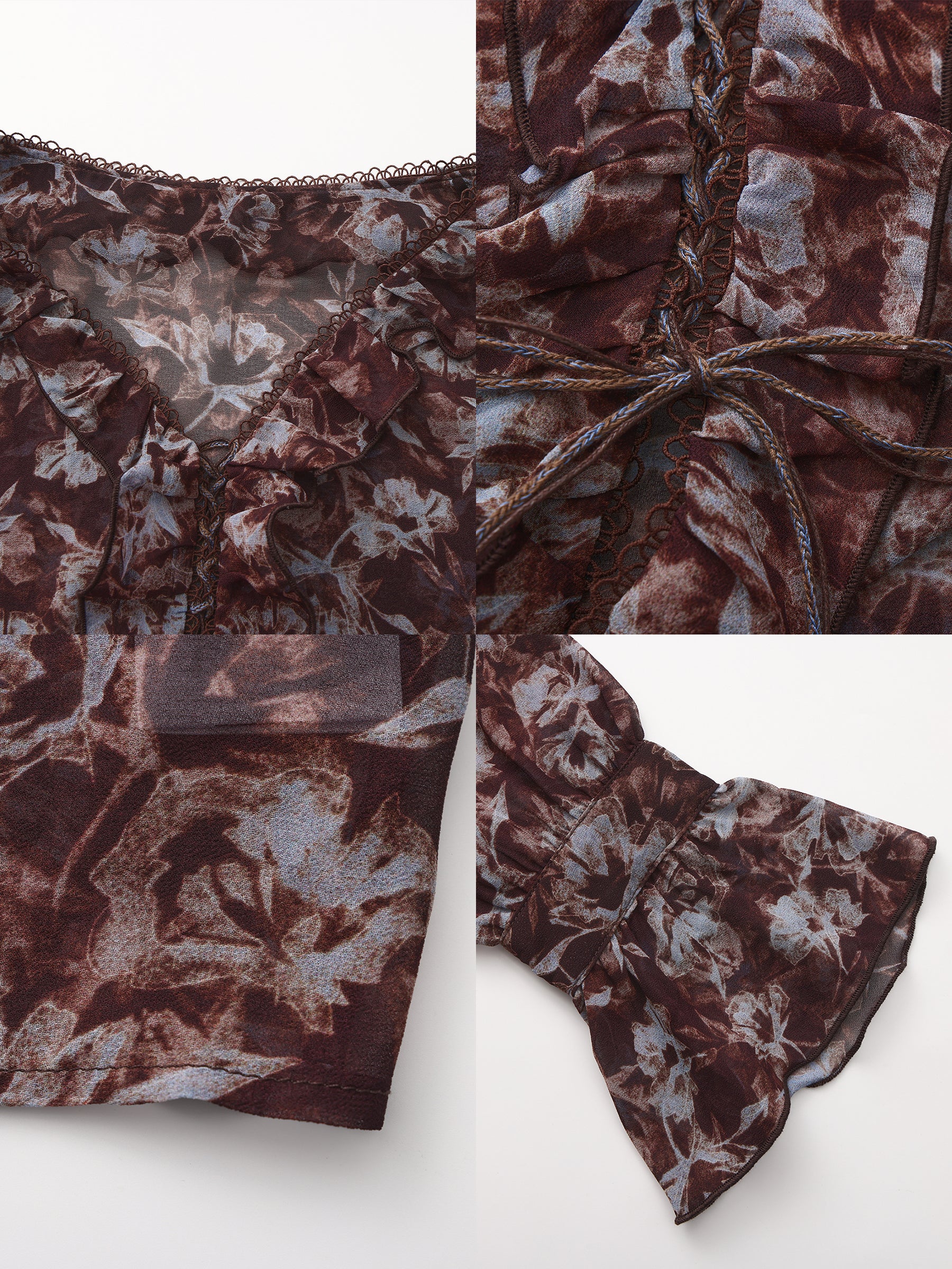 Ruffled Floral Tie-Neck Shirt-9