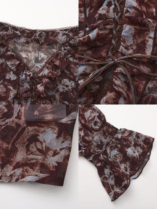 Ruffled Floral Tie-Neck Shirt