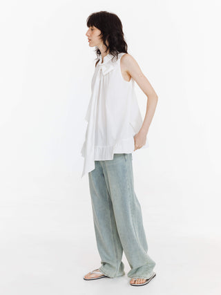 Ruffle Stand Collar Tie A-line Tank Top