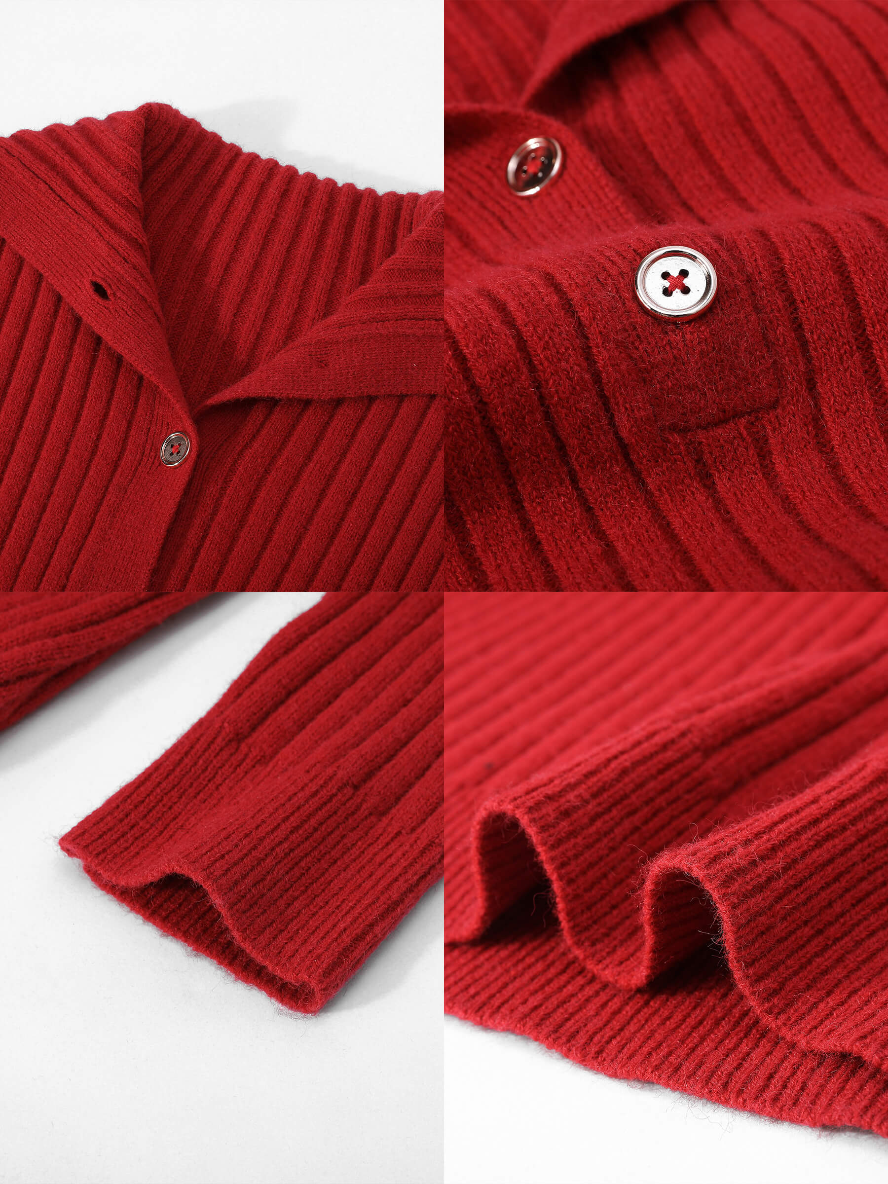 Large Lapel Red Knit Dress-10