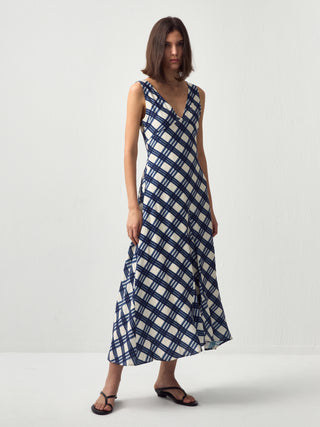 Plaid V-Neck Sleeveless Maxi Dress