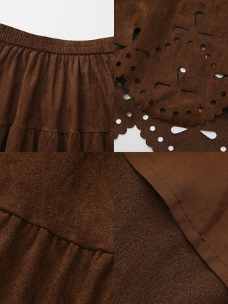 Vintage Boho Suede-Look A-Line Midi Skirt