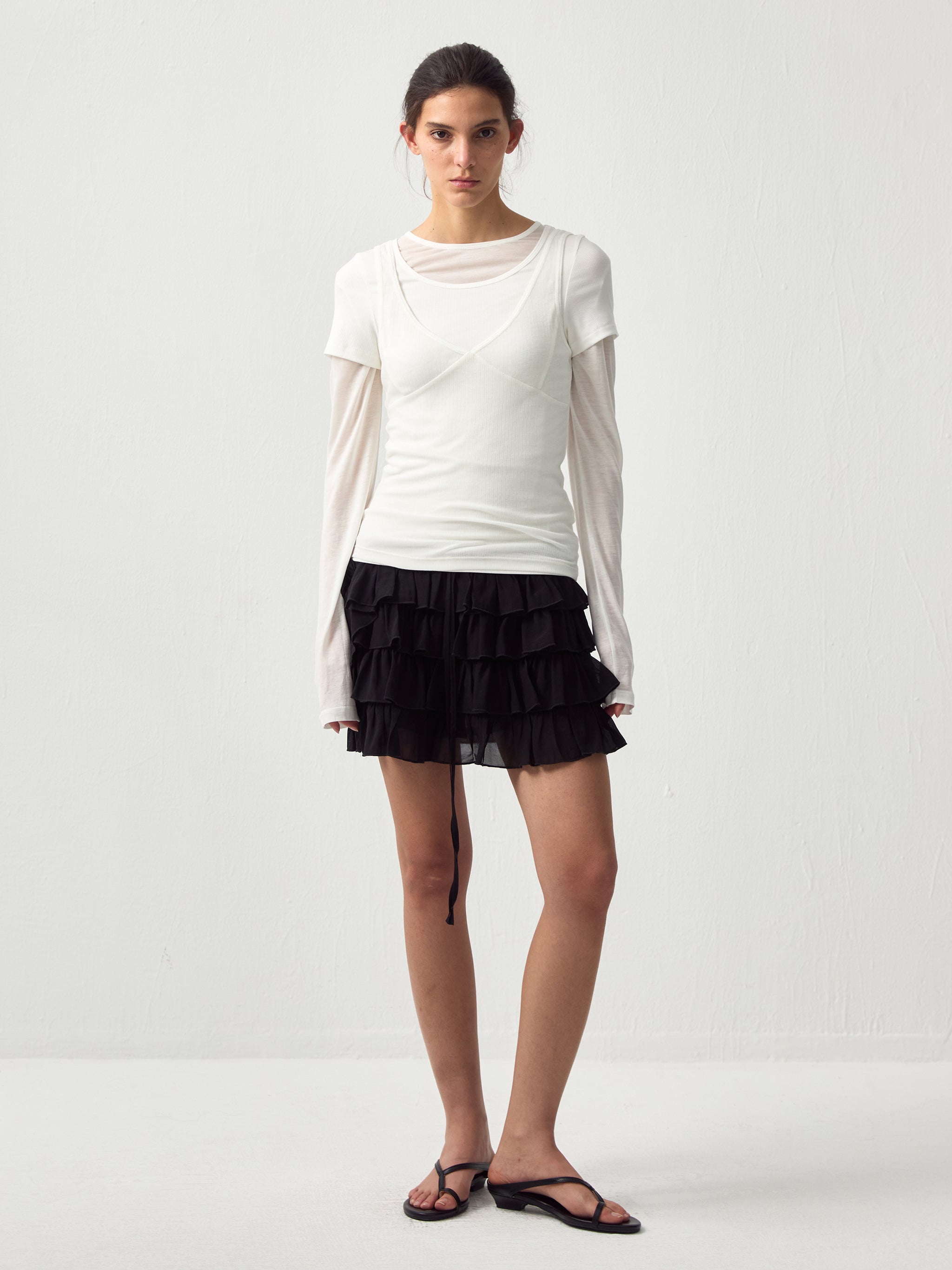 CUBIC Layered Ruffle Tiered Mini Skirt-10