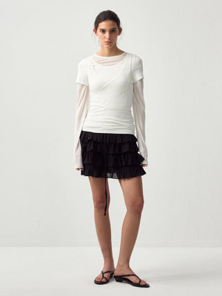 CUBIC Layered Ruffle Tiered Mini Skirt