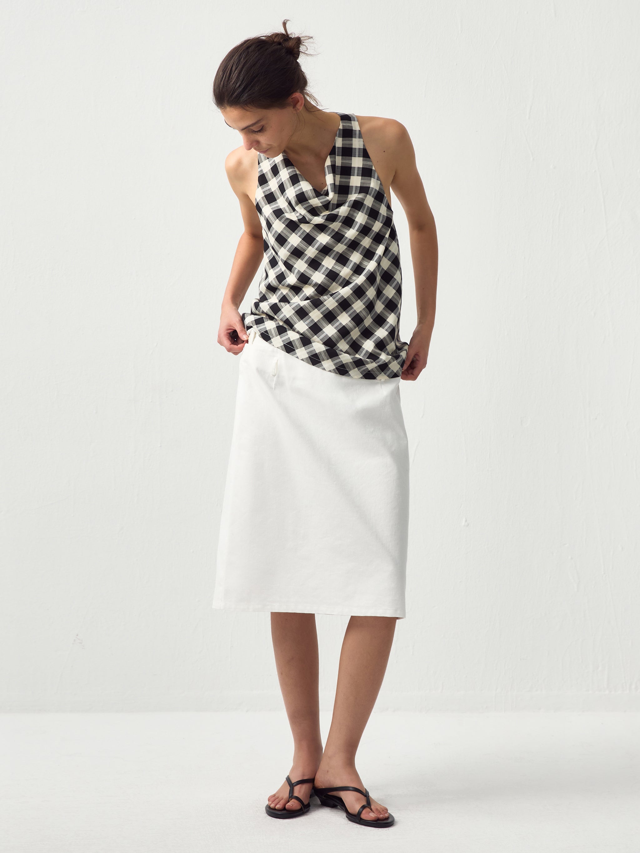 CUBIC Linen Blend Halter Check Top-10