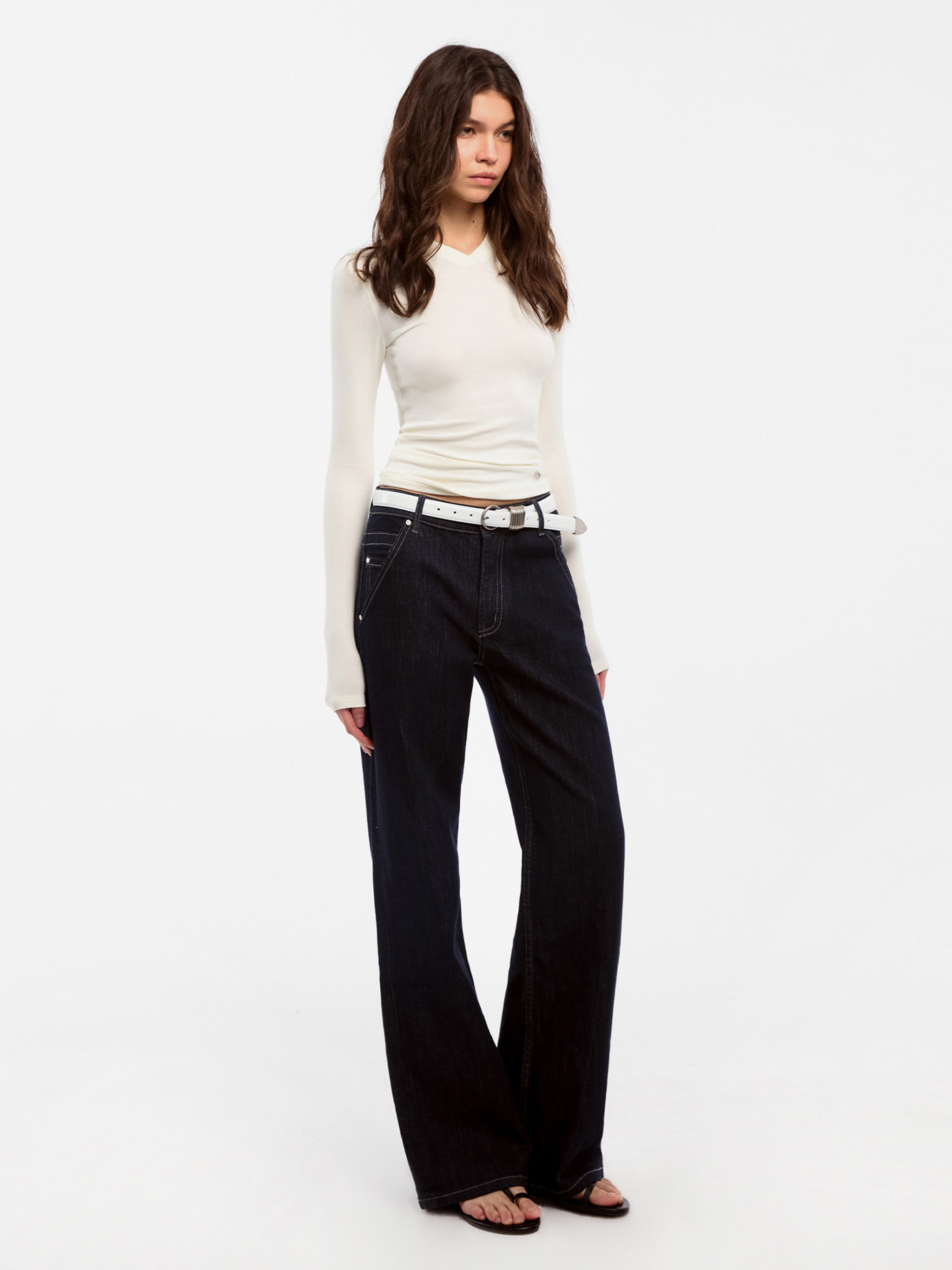 CUBIC Wool Blend V-Neck Knit T-Shirt-10