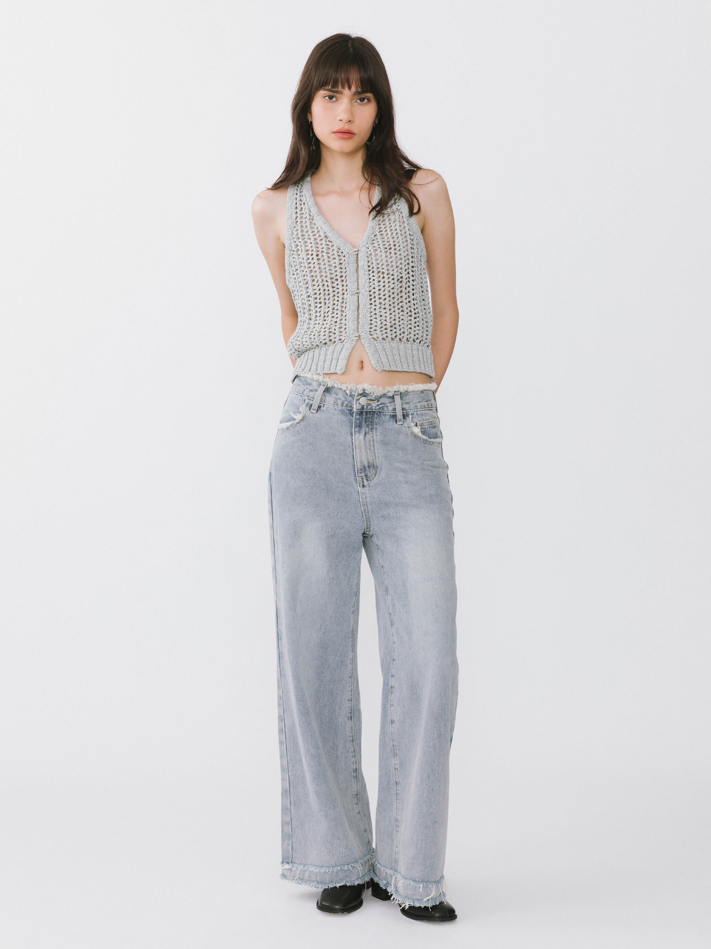 Raw Edge Wide Leg Jeans-10