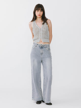 Raw Edge Wide Leg Jeans